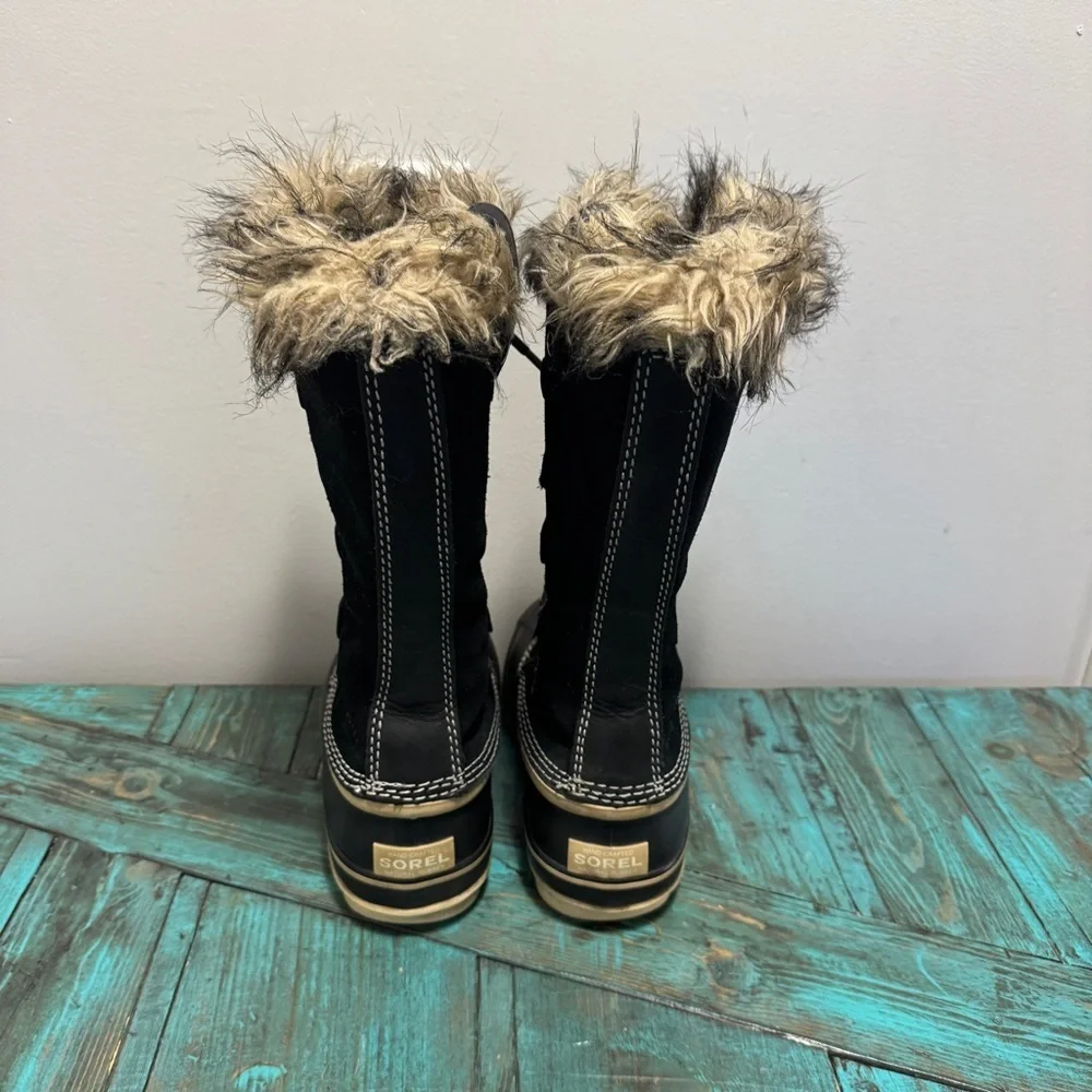 SOREL Joan Of Arctic Suede Snow Boots Size 7 Waterproof Black Tan Rubber - Picture 6 of 15